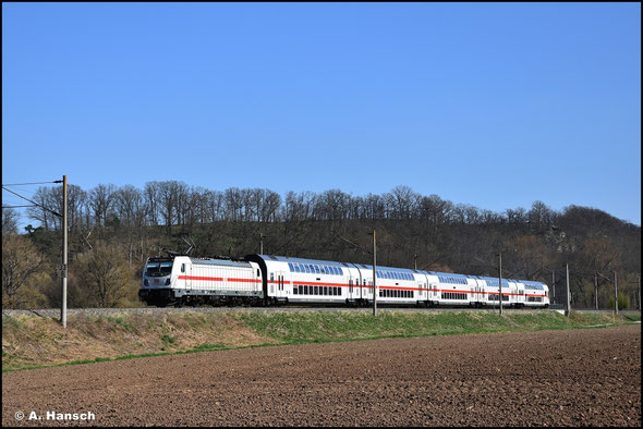 147 575-5 schiebt ihren IC bei Jena-Göschwitz gen Saalfeld (04.04.2025)