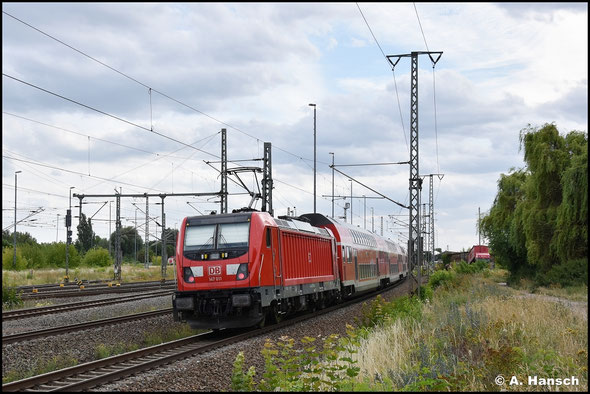 Am 14. Juli 2022 erreicht 147 011-1 mit RE Luth. Wittenberg Hbf.