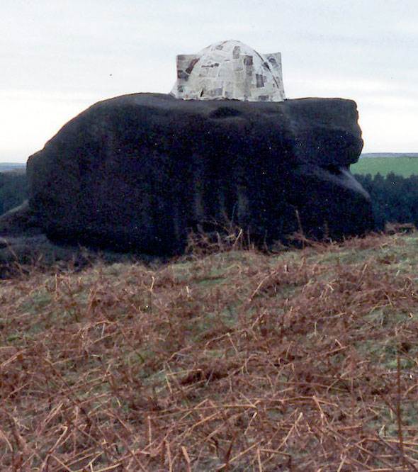 Hut on Boulder near Stanage Edge, Peak District National Park 1993  1.8m x 1.2m (paper mache)