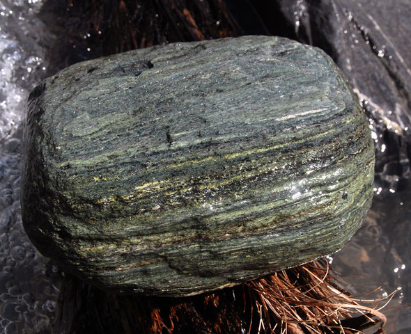 A beautifully regular schist block in the Mill Stream near the Fox Glacier