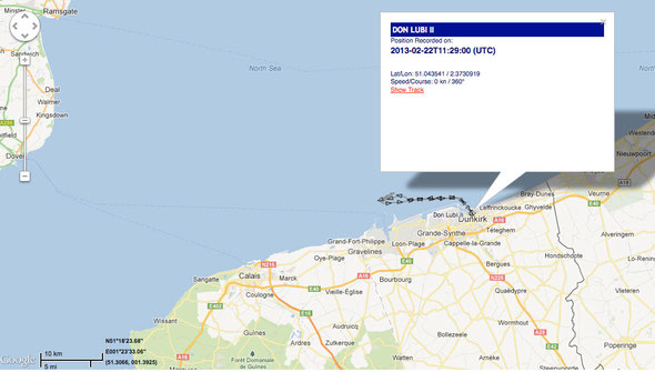 Course of Don Lubi II 22 February 2013 at Marinetraffic.com/AIS shows its recent course as above.