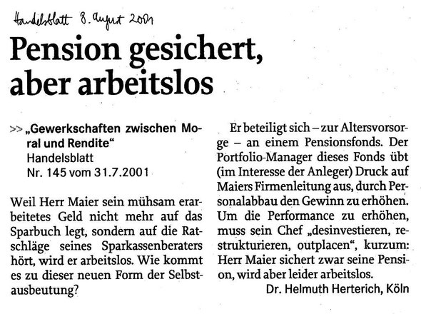 Pension gesichert, aber arbeitslos