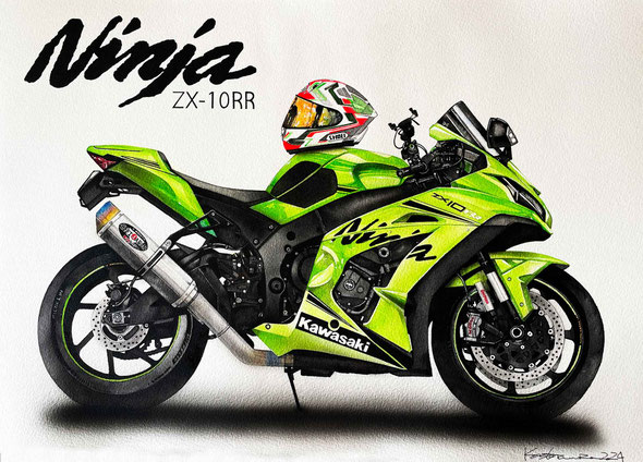 ライムグリーンのカワサキバイク絵のイラスト