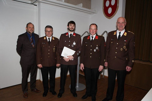 v.l.n.r. BGM Paul Hauser, BFK OBR Reinhard Kircher, OLM Christoph Rapp, KDT BI Franz Auckenthaler, AK ABI Thomas Triendl