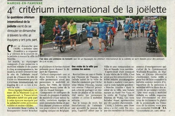 5 juin 2016-Marathon Soleil participe au Critérium International de Joelette de  Marche en Famenne en Belgique