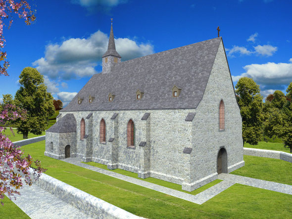 Virtuelle Rekonstruktion der Wallfahrtskirche Pfannstiel ©Architekten Ritz & Losacker GmbH - Geschichtsverein Weiburg