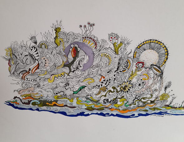 "Blumen des Meeres " Federzeichnung  Karton Format 40 x 30 cm