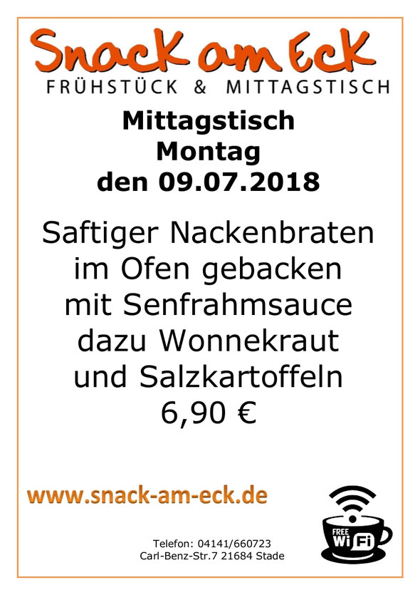 Mittagstisch am Montag den 09.07.2018:  6,90 €