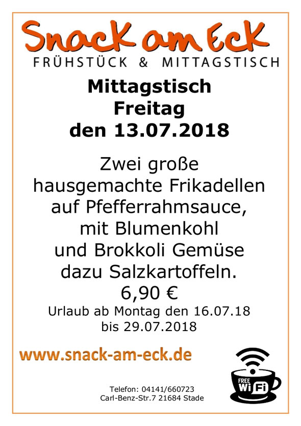 Mittagstisch am Freitag den 13.07.2018: 6,90 €