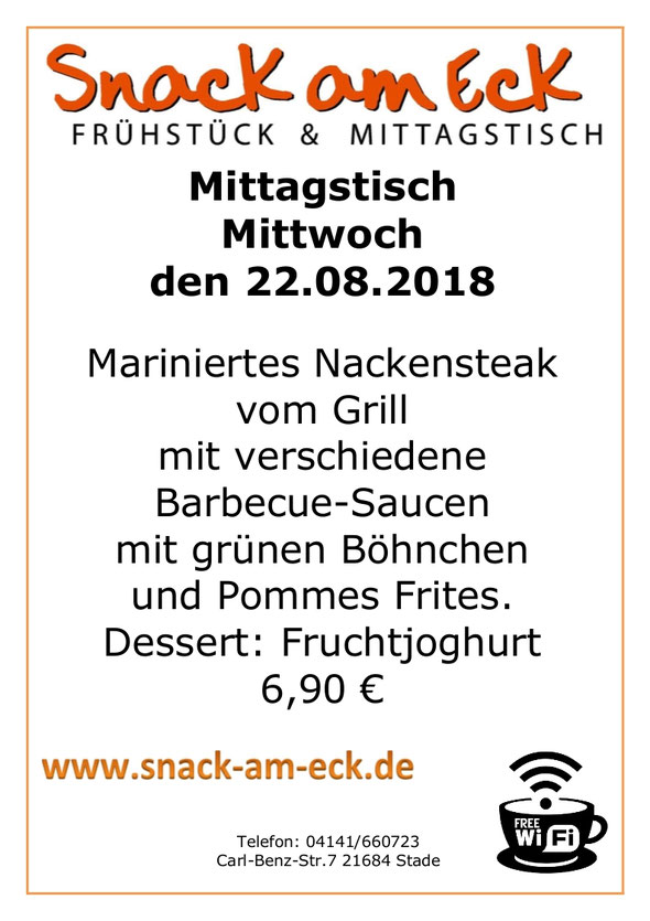 Mittagstisch am Mittwoch den 22.08.2018