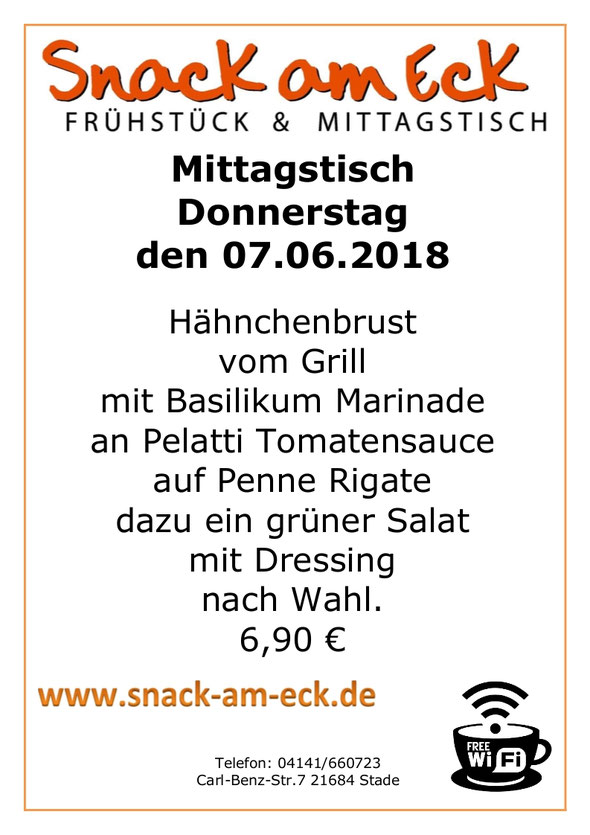 Mittaggstisch am Donnerstag den 07.06.2018. 6,90 €