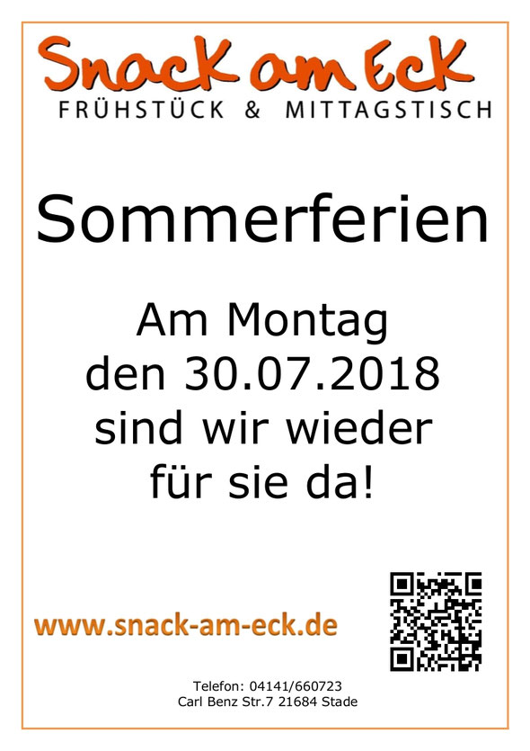 Sommerferien: Am Montag den 30.07.2018 haben wir wieder geöffnet!