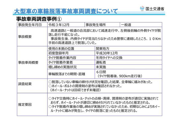 大型車の車輪脱落事故事例（国交省サイトより）