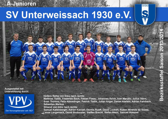 Mannschaftsbild der A-Junioren SV Unterweissach Saison 2013/2014