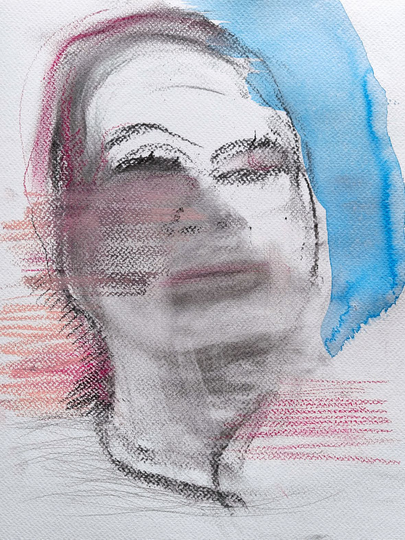 ANGELA DREAMING, 2024, 30 x 24 cm, charcoal, pencil, pastel, color pencil, ink on watercolor paper, series of drawings
