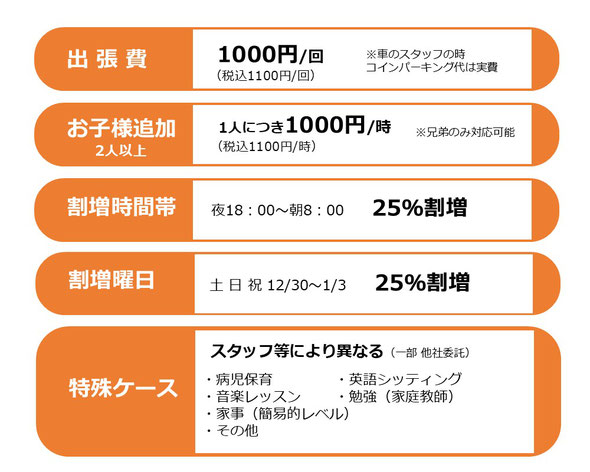 ベビーシッター追加料金