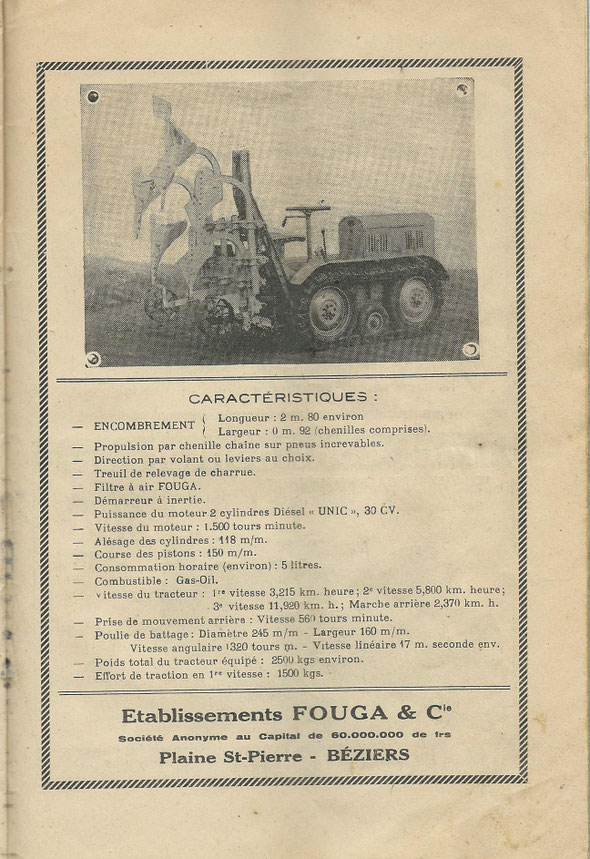 Publicité sur un livret "Le tracteur vigneron" daté de 1947 offert par notre ami Lilian .