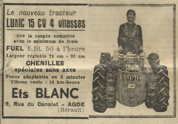 Publicité sur le journal "Le paysan du Midi " du 26 Novembre 1959 .