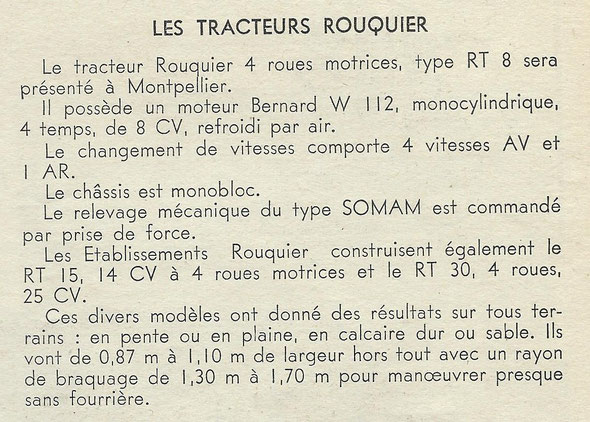 Extrait de la revue "Le Marchand Réparateur de Machines Agricoles" de Septembre 1953.