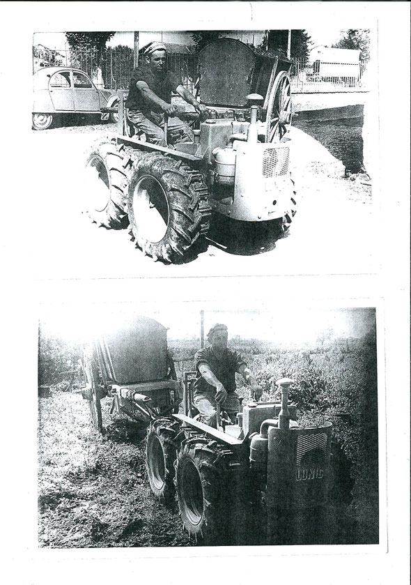 Photocopies de photographies d'époque sur le tracteur Lunic avec les roues !