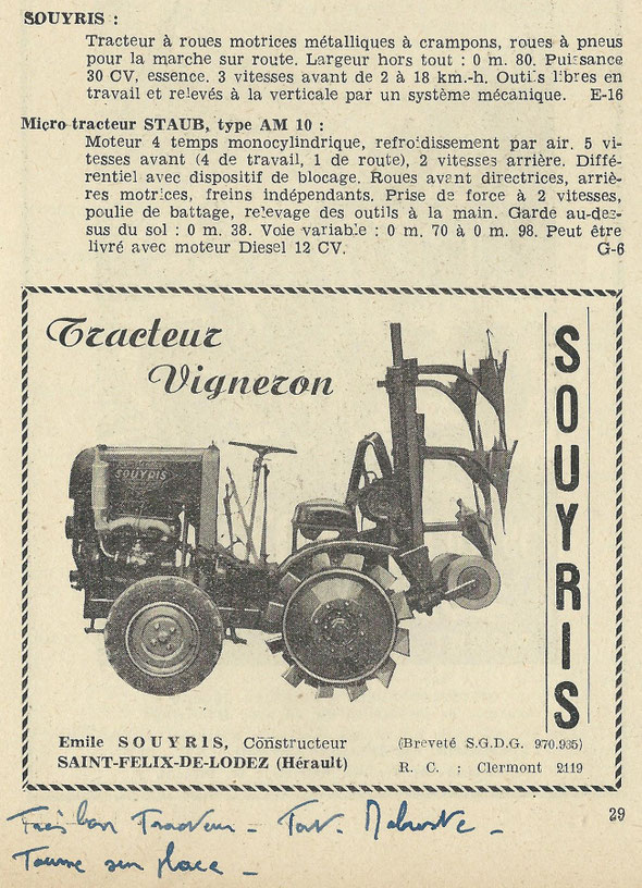 Publicité sur le livret "Motoviticulture " de 1951 .