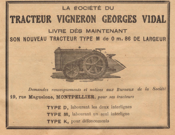 Publicité sur le journal "Le progrès agricole et viticole" du dimanche 15 septembre 1929