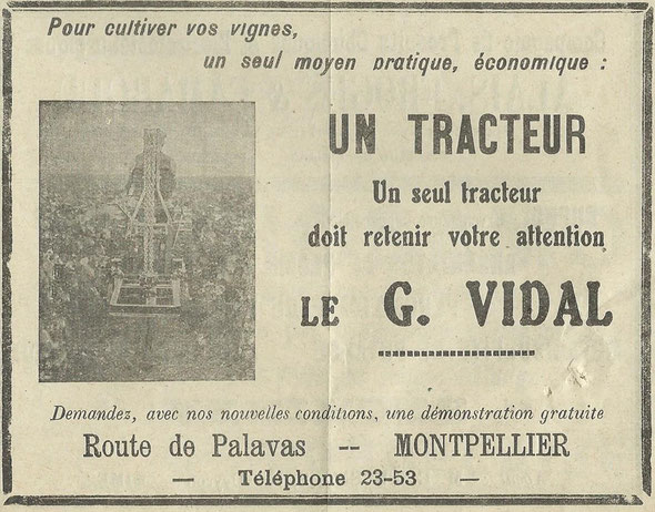 Publicité dans le "Bulletin de la société départementale d'encouragement à l'agriculture fr l'Hérault"  de Mars 1934.