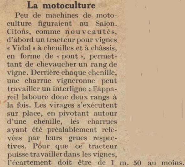 Article sur la revue "L'Agriculture Nouvelle" du samedi 14 février 1925 sur les machines nouvelles les plus intéressantes du IV ème salon de la machine agricole du 17 au 24 janvier 1925  au Parc des Expositions Porte de Versailles 
