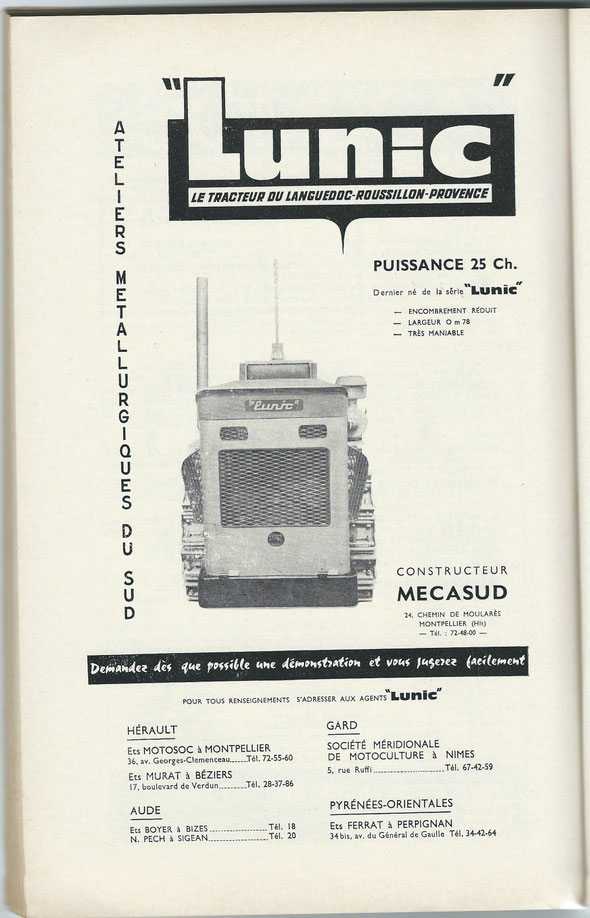 Publicité sur un livret "Motoviticulture" de 1962.