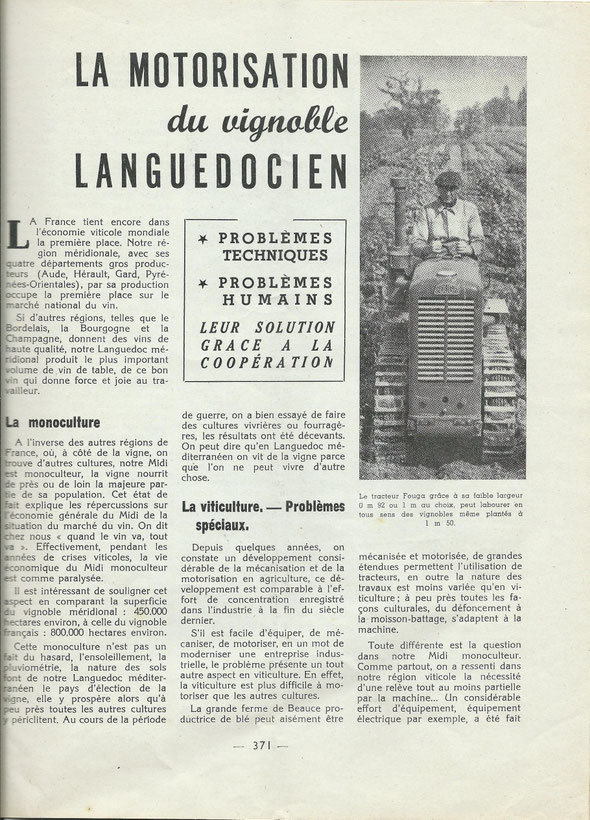 Extrait de la revue technique de l'agriculture " Le sol" n°71 Les C.U.M.A. en 1952. 