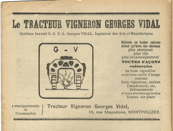 Publicité sur "Le progrès agricole et viticole "du dimanche 21 octobre 1923