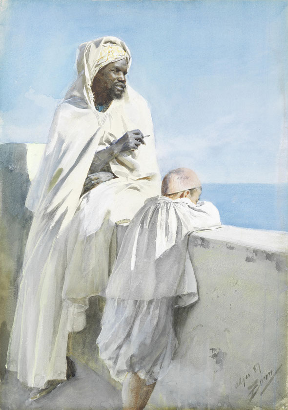 Man and Boy Looking Over the Bay in Algiers. Anders Zorn 1887