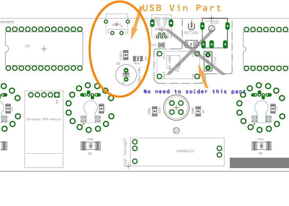 Solder the USB power in part,may have others Power in circuits on side,ignore it.