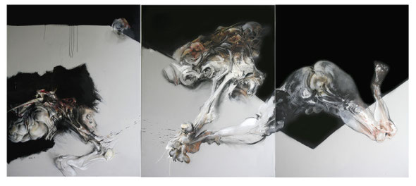 Triptyque. Acrylique/pastel sur toile.Dim:146cmx342cm