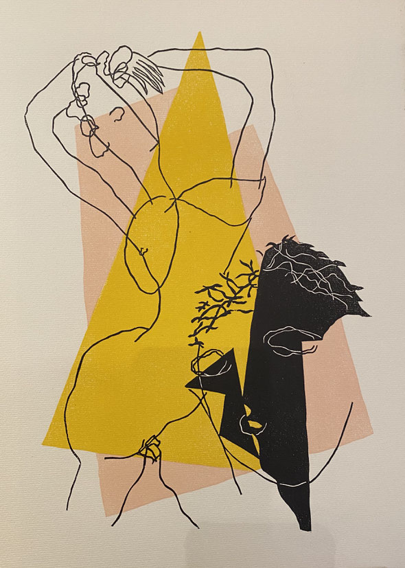 Henri LAURENS (1885-1954) (d'après) Couple, 1951 Bois gravée en couleurs, tirage à 250 exemplaires, Editeur Teriade 36,7 x 26,7 cm ( à vue ) expose à la galerie agnes thiebault 