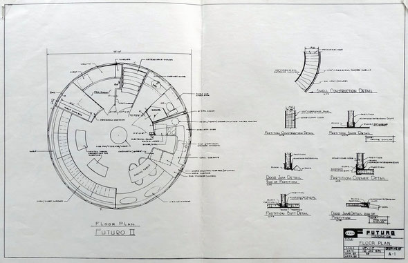 Plano de una Futuro, por su peculiar forma, de poco más de 7 metros de diámetro, apenas puede acomodarse dentro de ella la cocina, la sala, una recámara y un baño