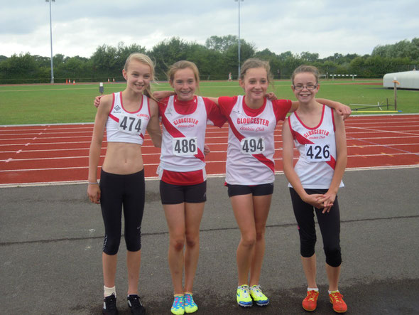 The Girls U13 4x100 relay team - l-r: Kirstie Constable, Jude Dowdeswell, Alidia Vaile, Amelia Hill