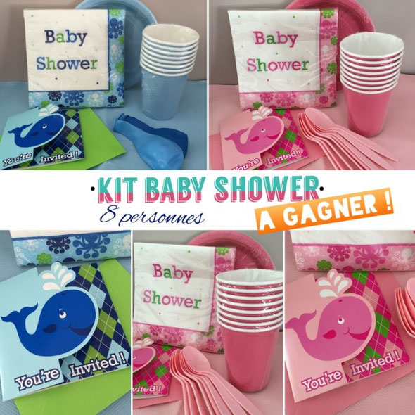 kit baby shower à gagner 8 personnes baleine bleu rose baleno