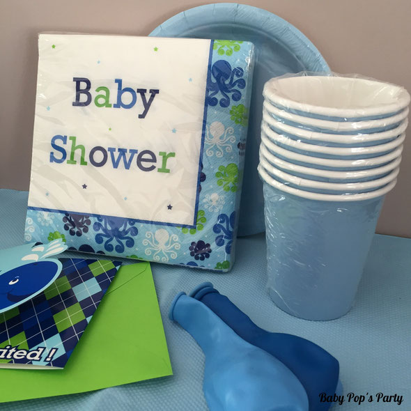 kit baby shower à gagner 8 personnes baleine bleu rose baleno
