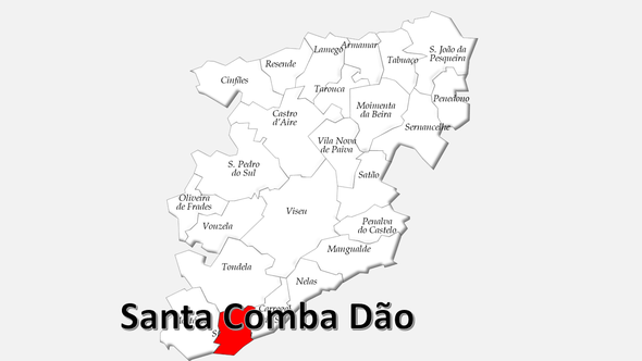 Localização do concelho de Santa Comba Dão no distrito de Viseu