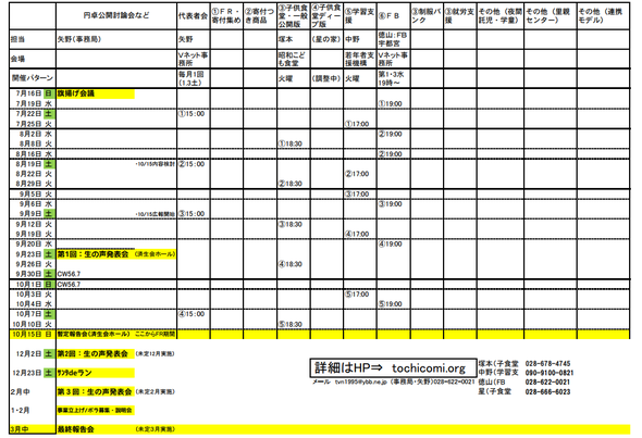 チーム会議・代表者会議、円卓会議日程（7/26現在）