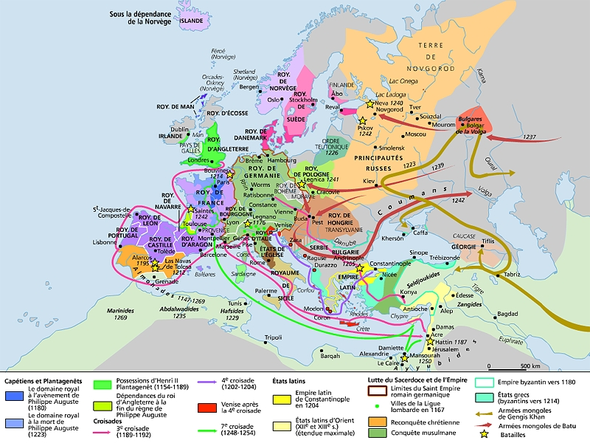 L'Europe vers l'an 1 200 / Source Larousse sur le net