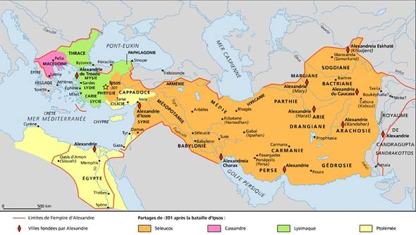 Partage de l’empire d’Alexandre en - 301 / source Larousse sur le net