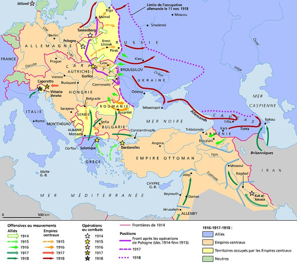 La Guerre de 14 / 18 dans l'Europe de l"Est / source Larousse sur le net