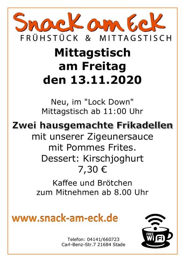 Mittagstisch am Freitag den 13.11.2020