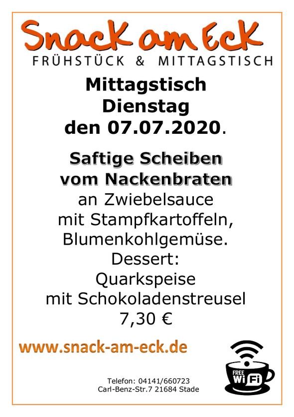 Mittagstsich am Dienstag den 07.07.2020: 