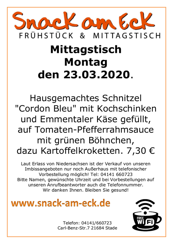 Mittagstisch am Freitag den 23.03.2020: