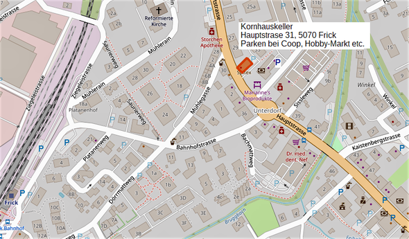  Kornhauskeller Frick, Hauptstr. 31, 5070 Frick, Parken bei Hobby-Markt Coop!