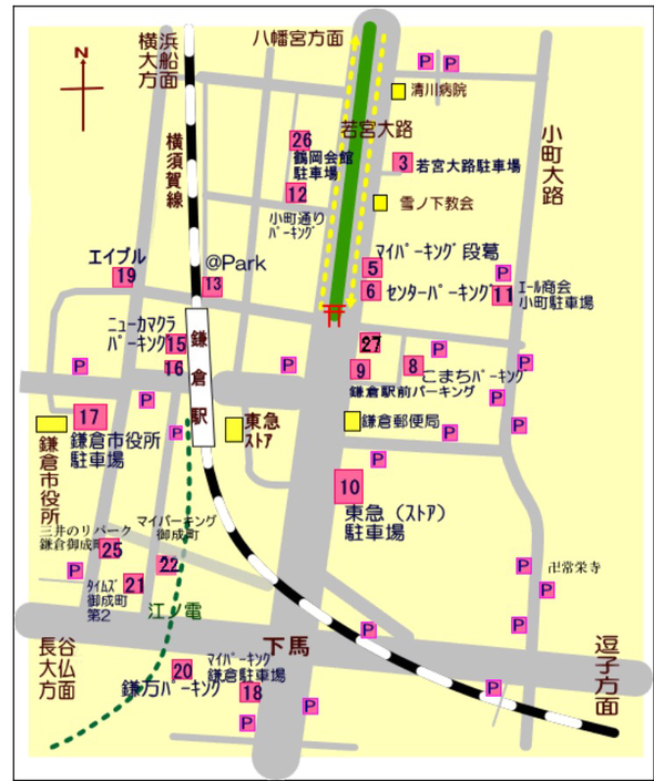 地図：鎌倉店周辺パーキング