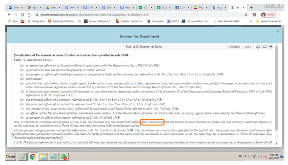 Rule 114C List of authorities who can verify your PAN details using just PAN number, not PAN card